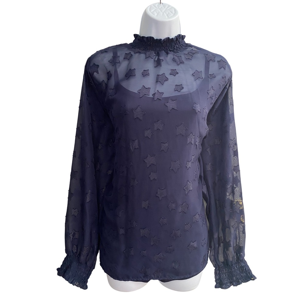 Torrid Navy Blue Star Clip Dot Smocked Mock Neck Blouse with Camisole Size 1